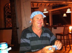 Mark from team Lipstick invented a new dust protector for his hair after having made absolutely sure that he will not suffer from dehydration for the next few days…..